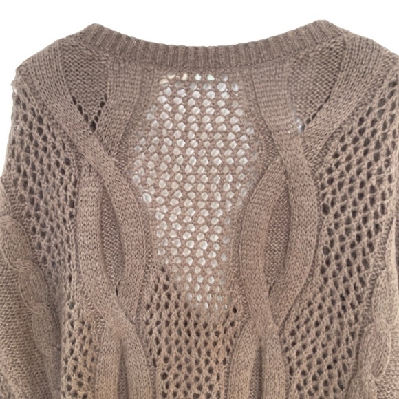Urban Outfitters Kimchi Blue Brown Cable Knit Sweater Deep V Neck Ribbed Hem M - Picture 12 of 14